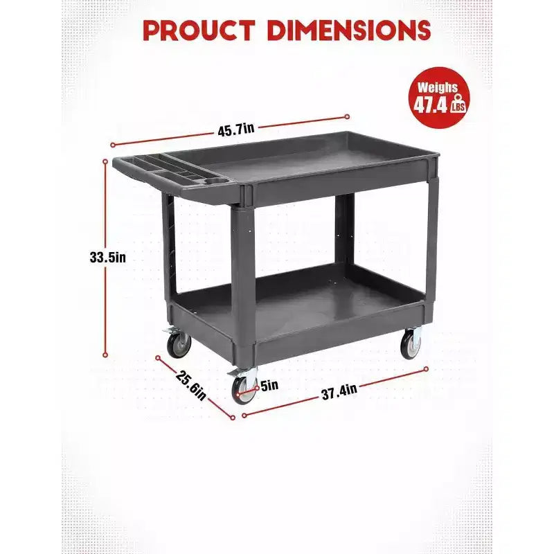 Carrello di servizio multiuso a 2 ripiani con ruote girevoli a 360° e freni, 250 kg, maniglia ergonomica per magazzino/garage/pulizie, 117*63,5 cm
