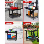 Carrello di servizio multiuso a 2 ripiani con ruote girevoli a 360° e freni, 250 kg, maniglia ergonomica per magazzino/garage/pulizie, 117*63,5 cm