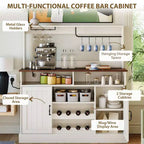 Credenza da caffè Farmhouse 47 con stazione di ricarica, grande credenza in legno con ripiano portaoggetti e portabottiglie per cucina e sala da pranzo