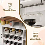Credenza da caffè Farmhouse 47 con stazione di ricarica, grande credenza in legno con ripiano portaoggetti e portabottiglie per cucina e sala da pranzo