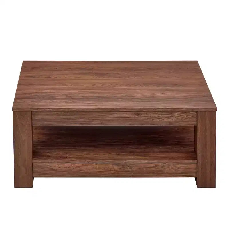 Tavolino da caffè a 2 ripiani in MDF color noce, Rettangolare in stile industriale, Finitura atossica, per Soggiorno, Camera da letto, Studio