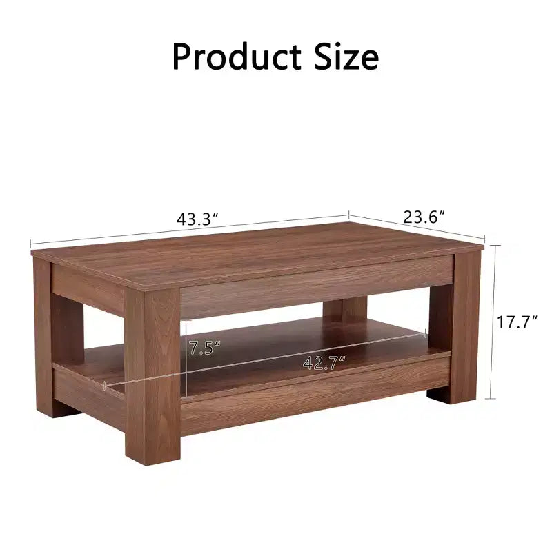 Tavolino da caffè a 2 ripiani in MDF color noce, Rettangolare in stile industriale, Finitura atossica, per Soggiorno, Camera da letto, Studio