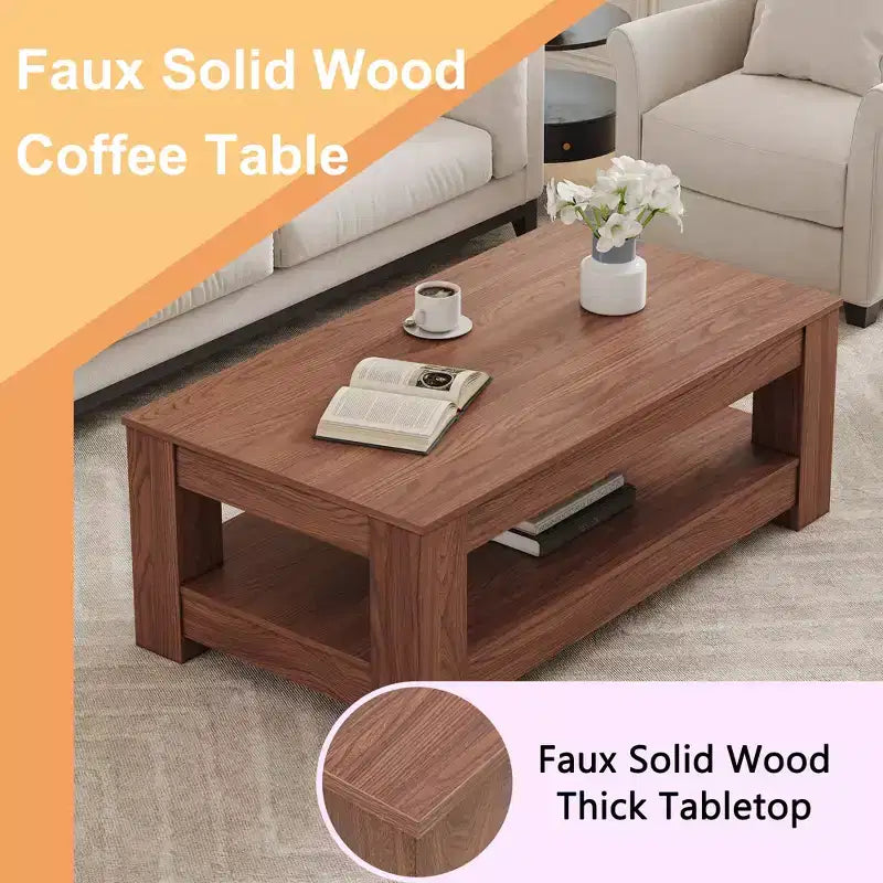 Tavolino da caffè a 2 ripiani in MDF color noce, Rettangolare in stile industriale, Finitura atossica, per Soggiorno, Camera da letto, Studio