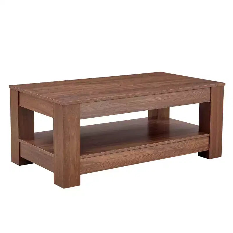 Tavolino da caffè a 2 ripiani in MDF color noce, Rettangolare in stile industriale, Finitura atossica, per Soggiorno, Camera da letto, Studio