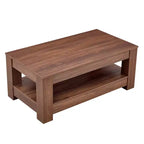 Tavolino da caffè a 2 ripiani in MDF color noce, Rettangolare in stile industriale, Finitura atossica, per Soggiorno, Camera da letto, Studio