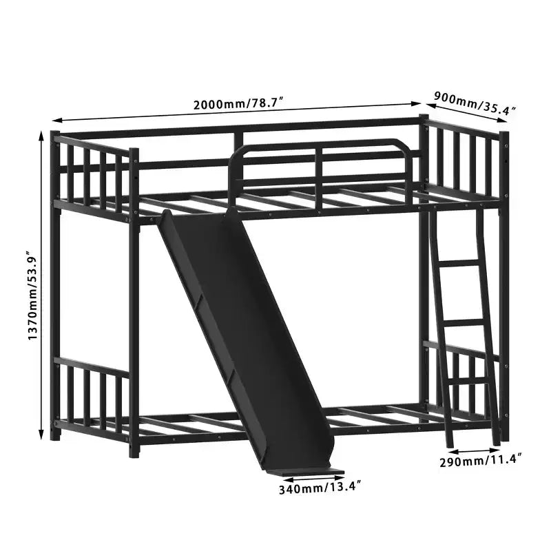 Luxystar Letto a Castello in Metallo per Bambini con Scaletta e Scivolo, Nero