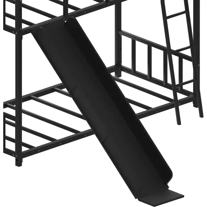 Luxystar Letto a Castello in Metallo per Bambini con Scaletta e Scivolo, Nero