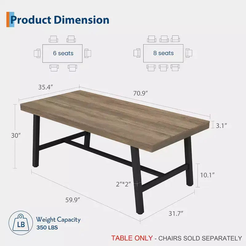 Tavolo da Pranzo Industriale per 6-8 Persone, Tavolo da Cucina Lungo 180 cm con Robusta Struttura in Metallo, per Ufficio Domestico