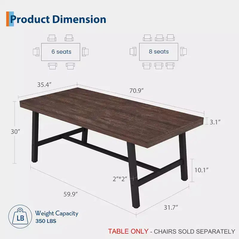 Tavolo da Pranzo Industriale per 6-8 Persone, Tavolo da Cucina Lungo 180 cm con Robusta Struttura in Metallo, per Ufficio Domestico