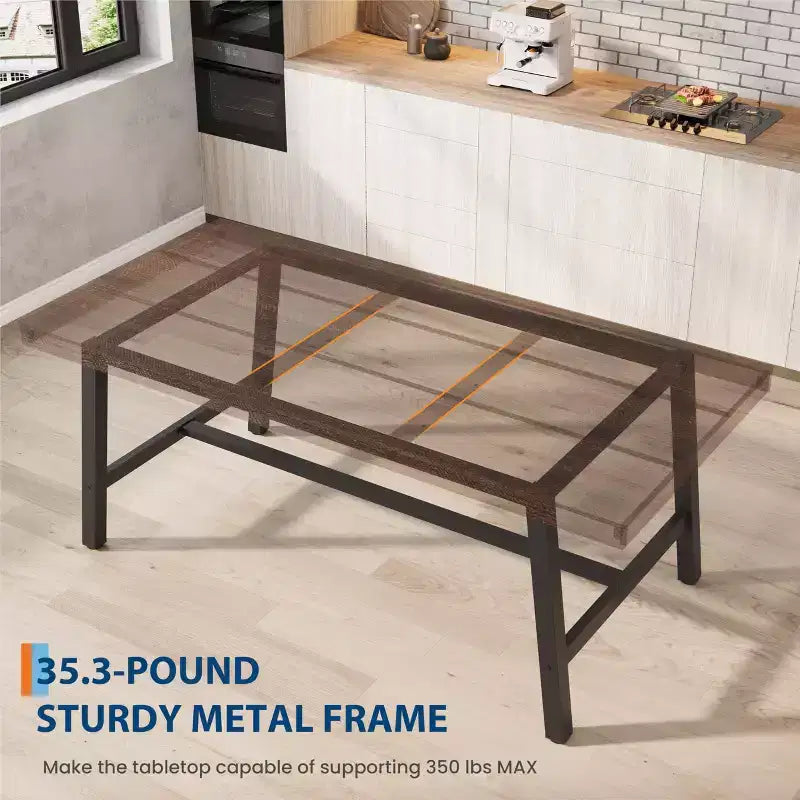 Tavolo da Pranzo Industriale per 6-8 Persone, Tavolo da Cucina Lungo 180 cm con Robusta Struttura in Metallo, per Ufficio Domestico