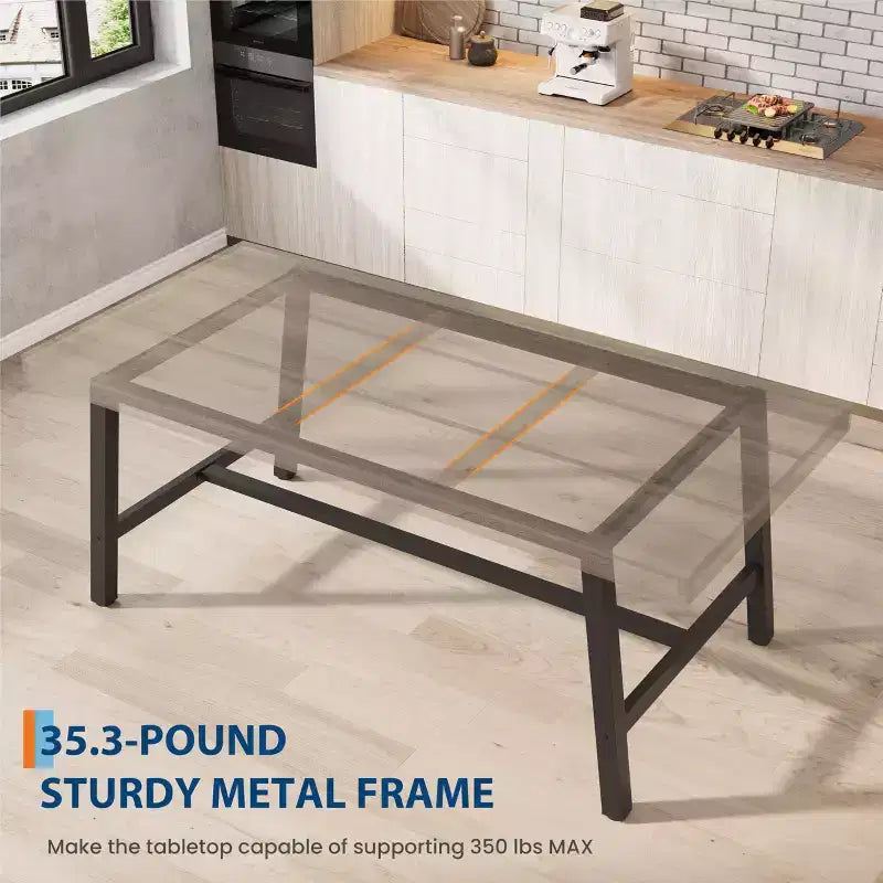 Tavolo da Pranzo Industriale per 6-8 Persone, Tavolo da Cucina Lungo 180 cm con Robusta Struttura in Metallo, per Ufficio Domestico
