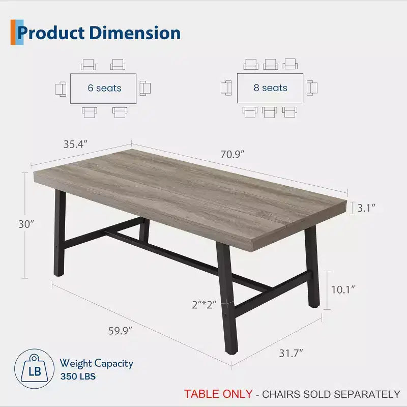 Tavolo da Pranzo Industriale per 6-8 Persone, Tavolo da Cucina Lungo 180 cm con Robusta Struttura in Metallo, per Ufficio Domestico