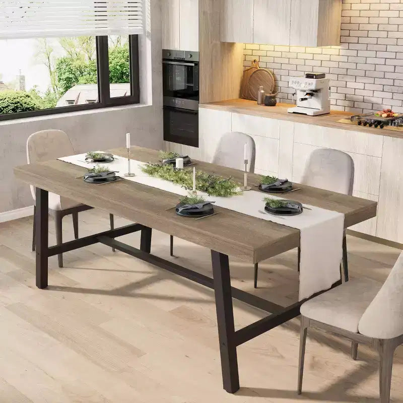 Tavolo da Pranzo Industriale per 6-8 Persone, Tavolo da Cucina Lungo 180 cm con Robusta Struttura in Metallo, per Ufficio Domestico