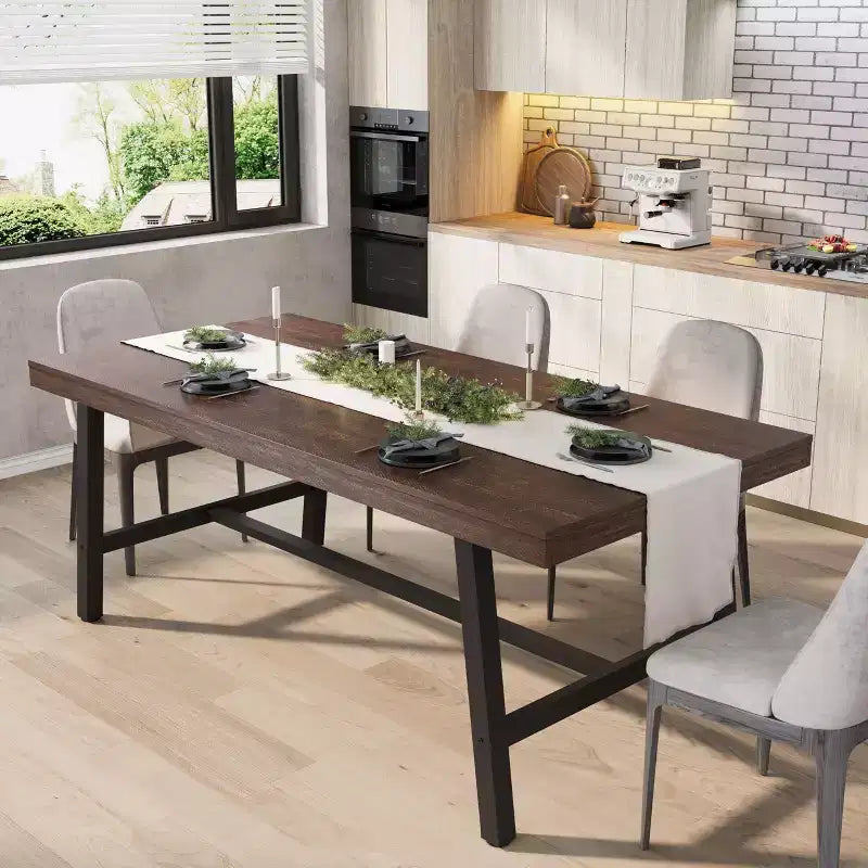 Tavolo da Pranzo Industriale per 6-8 Persone, Tavolo da Cucina Lungo 180 cm con Robusta Struttura in Metallo, per Ufficio Domestico