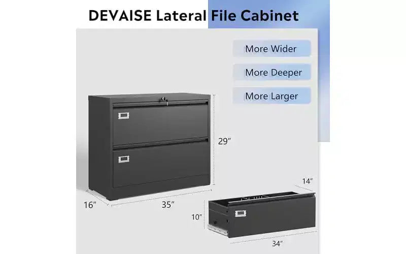 DEXYLLO Cassettiera Classificatore Laterale in Metallo a 2 Cassetti, Armadio Portadocumenti Largo con Serratura per Casa Ufficio Scuola