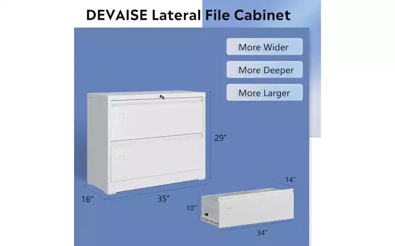 DEXYLLO Cassettiera Classificatore Laterale in Metallo a 2 Cassetti, Armadio Portadocumenti Largo con Serratura per Casa Ufficio Scuola