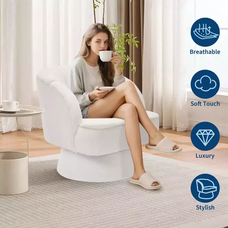 Poltrona moderna girevole a 360° con rivestimento in velluto e schienale a righe, design elegante per soggiorno e camera da letto