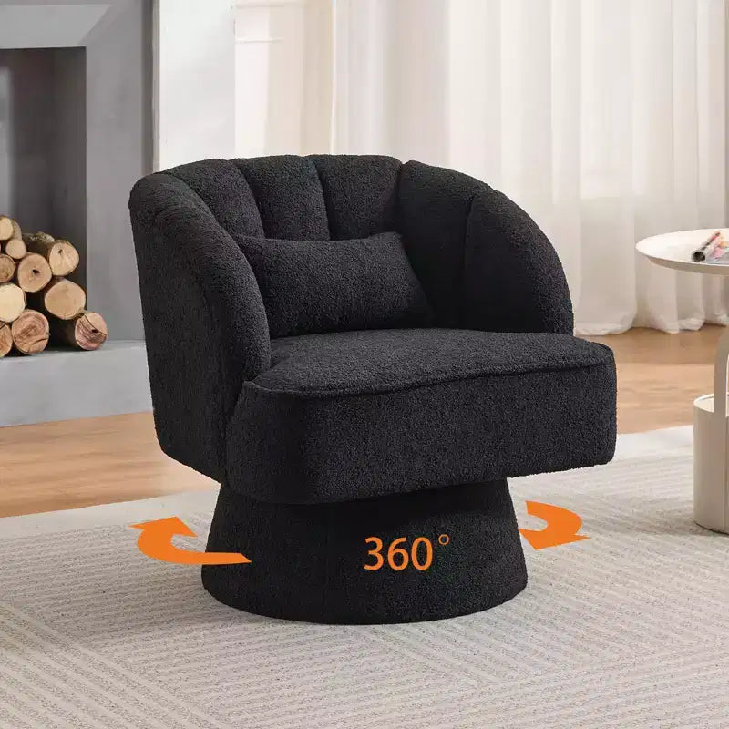 Poltrona moderna girevole a 360° con rivestimento in velluto e schienale a righe, design elegante per soggiorno e camera da letto