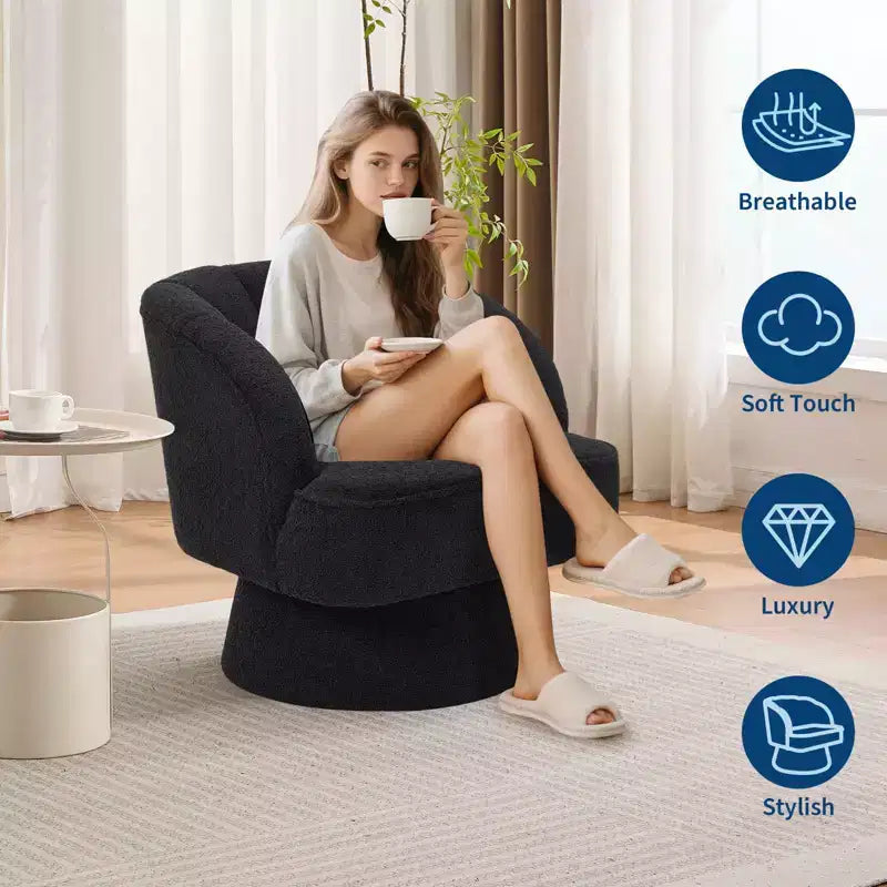 Poltrona moderna girevole a 360° con rivestimento in velluto e schienale a righe, design elegante per soggiorno e camera da letto