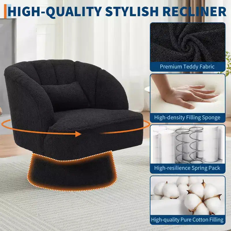 Poltrona moderna girevole a 360° con rivestimento in velluto e schienale a righe, design elegante per soggiorno e camera da letto