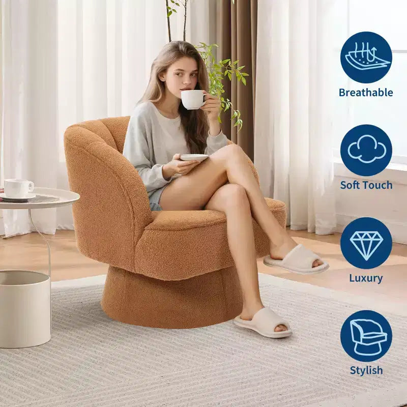 Poltrona moderna girevole a 360° con rivestimento in velluto e schienale a righe, design elegante per soggiorno e camera da letto
