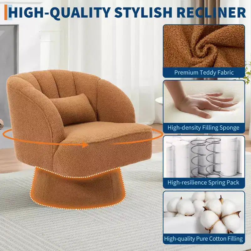 Poltrona moderna girevole a 360° con rivestimento in velluto e schienale a righe, design elegante per soggiorno e camera da letto