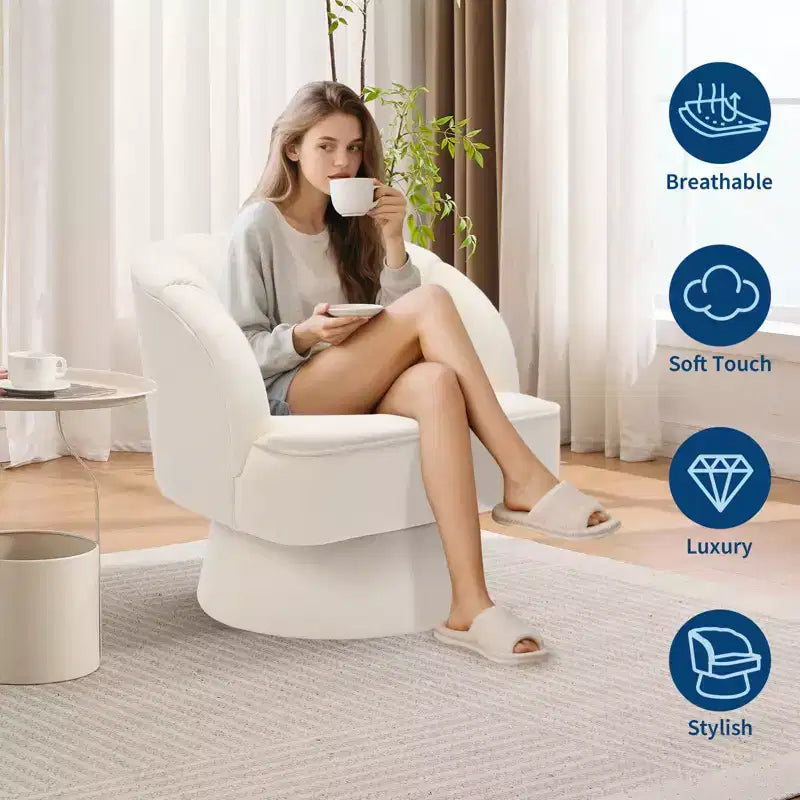 Poltrona moderna girevole a 360° con rivestimento in velluto e schienale a righe, design elegante per soggiorno e camera da letto
