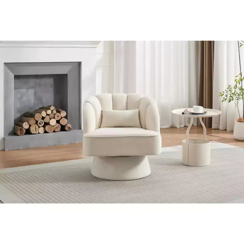 Poltrona moderna girevole a 360° con rivestimento in velluto e schienale a righe, design elegante per soggiorno e camera da letto