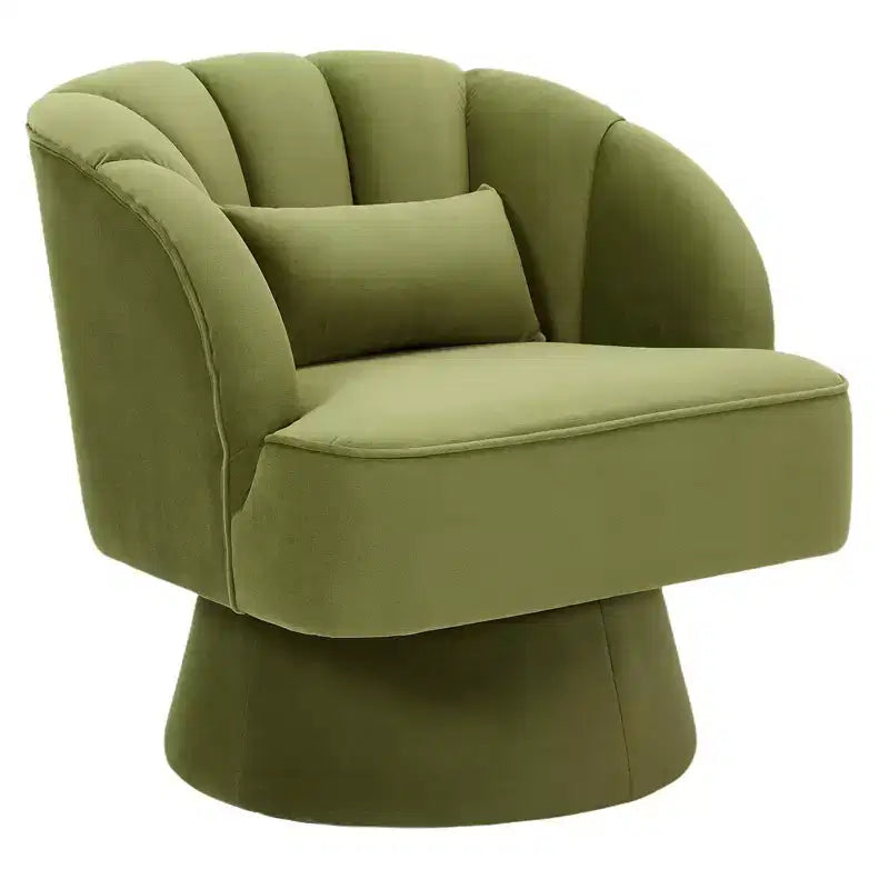 Poltrona moderna girevole a 360° con rivestimento in velluto e schienale a righe, design elegante per soggiorno e camera da letto