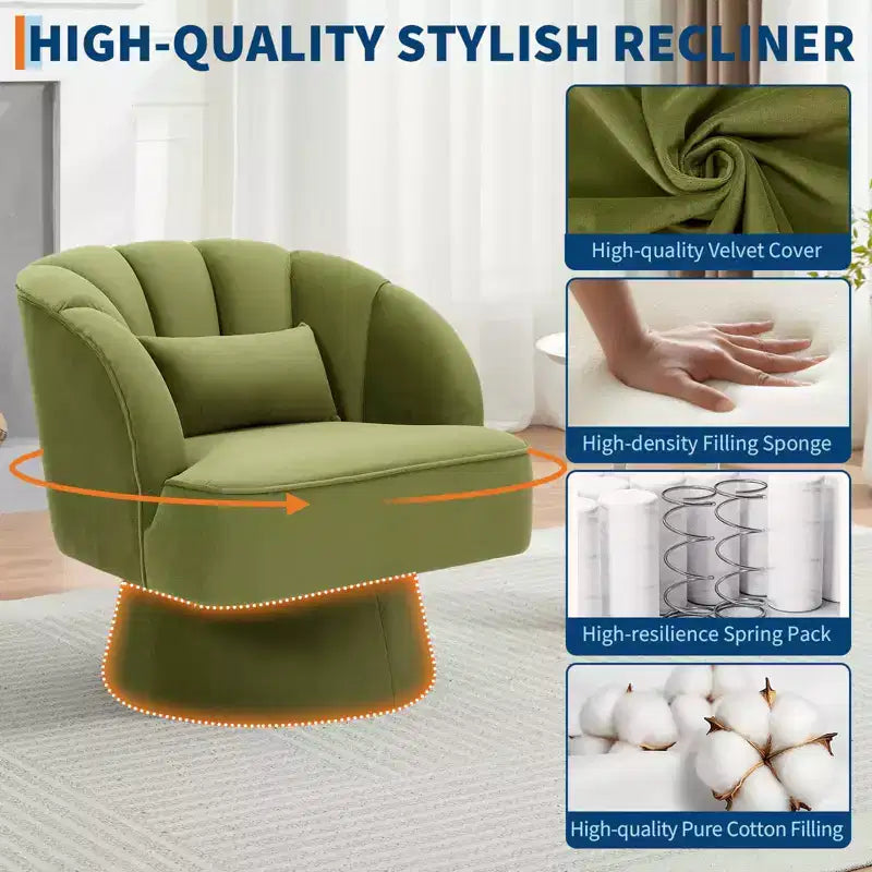 Poltrona moderna girevole a 360° con rivestimento in velluto e schienale a righe, design elegante per soggiorno e camera da letto