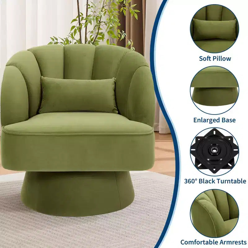 Poltrona moderna girevole a 360° con rivestimento in velluto e schienale a righe, design elegante per soggiorno e camera da letto