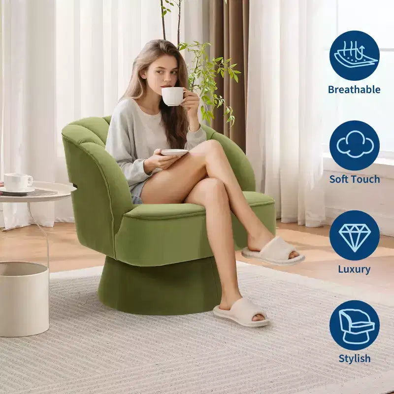 Poltrona moderna girevole a 360° con rivestimento in velluto e schienale a righe, design elegante per soggiorno e camera da letto