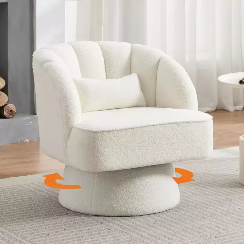 Poltrona moderna girevole a 360° con rivestimento in velluto e schienale a righe, design elegante per soggiorno e camera da letto