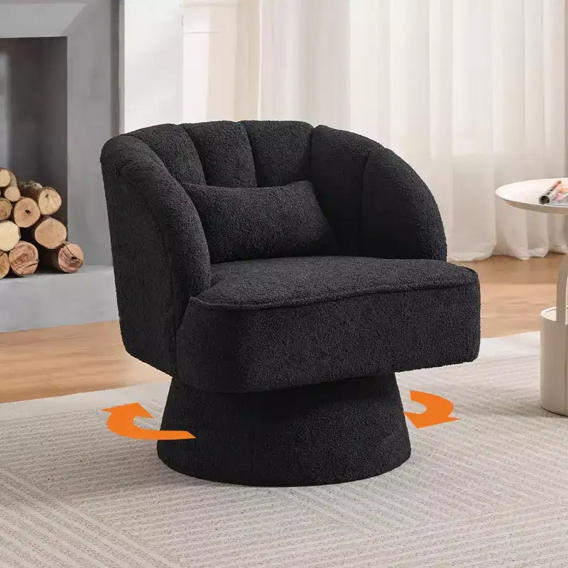 Poltrona moderna girevole a 360° con rivestimento in velluto e schienale a righe, design elegante per soggiorno e camera da letto