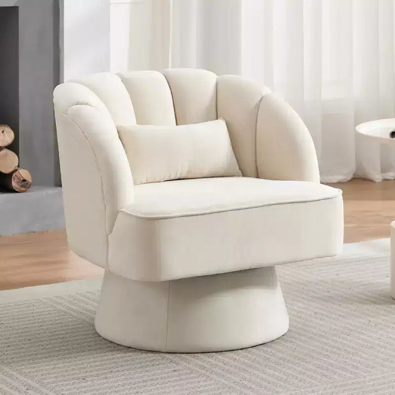 Poltrona moderna girevole a 360° con rivestimento in velluto e schienale a righe, design elegante per soggiorno e camera da letto