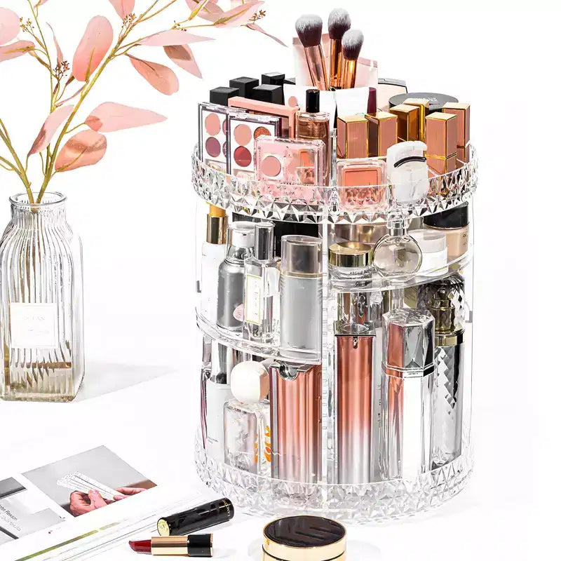 Makeup Organizer, 360 Degree Rotating Cosmetic Storage Organizer, 7-Layer Adjustable Makeup Display Case, Fits Jewelry Makeup Brushes and Lipsticks