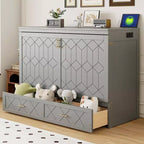 Letto a scomparsa Queen Size, Letto a mobile pieghevole con cassetto e stazione di ricarica per camera da letto, soggiorno - ModernLuxe