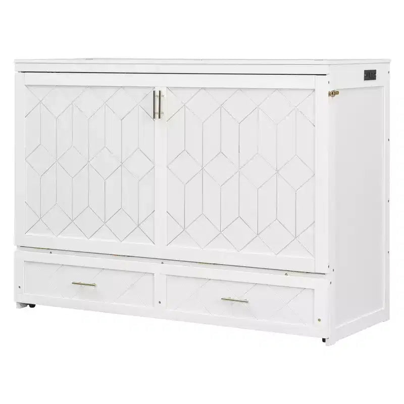 Letto a scomparsa Queen Size, Letto a mobile pieghevole con cassetto e stazione di ricarica per camera da letto, soggiorno - ModernLuxe