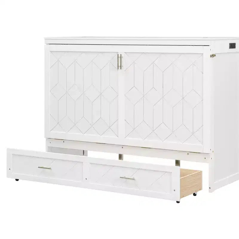 Letto a scomparsa Queen Size, Letto a mobile pieghevole con cassetto e stazione di ricarica per camera da letto, soggiorno - ModernLuxe