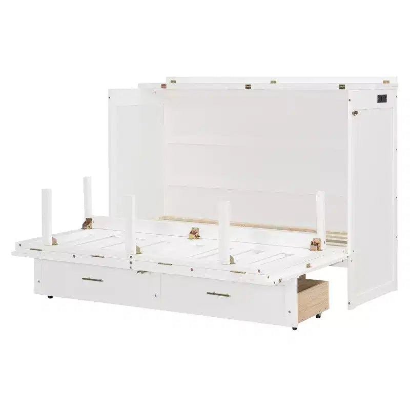 Letto a scomparsa Queen Size, Letto a mobile pieghevole con cassetto e stazione di ricarica per camera da letto, soggiorno - ModernLuxe