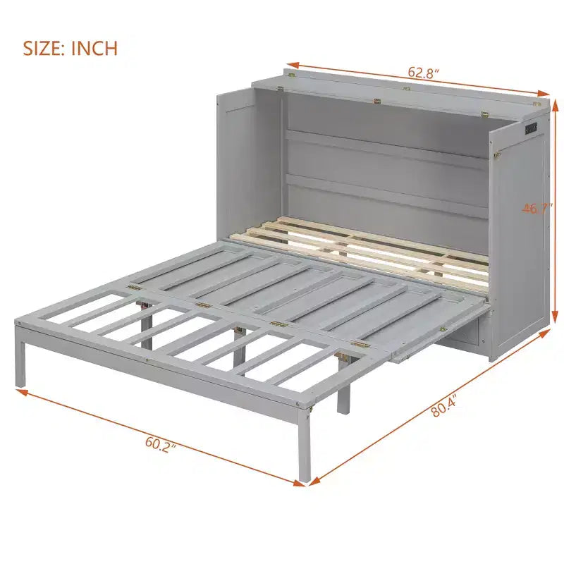 Letto a scomparsa Queen Size, Letto a mobile pieghevole con cassetto e stazione di ricarica per camera da letto, soggiorno - ModernLuxe
