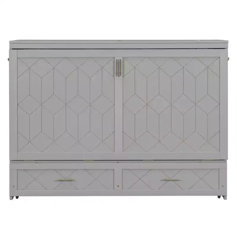 Letto a scomparsa Queen Size, Letto a mobile pieghevole con cassetto e stazione di ricarica per camera da letto, soggiorno - ModernLuxe