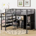 Bellemave Full Metal Loft Bed with Desk, Wardrobe & Storage Ladder, Modern Space-Saving Bed Frame with Guardrails & Slats, No Box Spring, Black