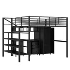 Bellemave Letto a soppalco in metallo con scrivania, armadio e scaletta contenitore, telaio letto moderno salvaspazio con ringhiere e doghe, senza bisogno di rete, nero
