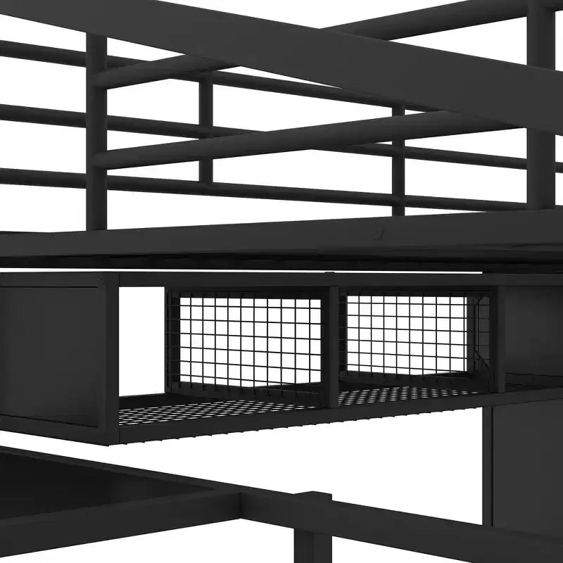 Bellemave Letto a soppalco in metallo con scrivania, armadio e scaletta contenitore, telaio letto moderno salvaspazio con ringhiere e doghe, senza bisogno di rete, nero