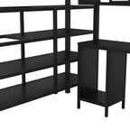 Bellemave Letto a soppalco in metallo con scrivania, armadio e scaletta contenitore, telaio letto moderno salvaspazio con ringhiere e doghe, senza bisogno di rete, nero