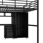 Bellemave Letto a soppalco in metallo con scrivania, armadio e scaletta contenitore, telaio letto moderno salvaspazio con ringhiere e doghe, senza bisogno di rete, nero