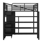 Bellemave Letto a soppalco in metallo con scrivania, armadio e scaletta contenitore, telaio letto moderno salvaspazio con ringhiere e doghe, senza bisogno di rete, nero