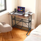 Scrivania Pieghevole con Rotelle da 80 cm, Nessun Montaggio, Carrello a 3 Ripiani in Filo Metallico, Tavolino Portatile con Ruote Bloccabili per Cucina Soggiorn