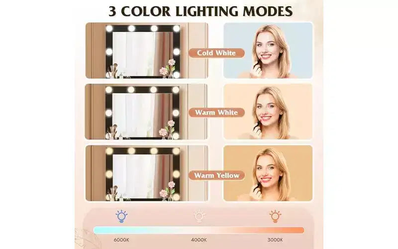 DEXYLLO Piccola Toeletta con Specchio e Luci, Toeletta Trucco con Cassetto Contenitore, Tavolo da Trucco Compatto con 3 Modalità di Illuminazione a Colori, Nero